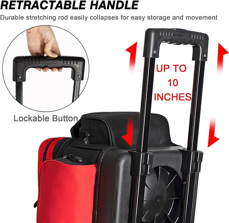 DAFISKY 3 ball bowling bags with wheels, bowling ball bag 3 ball roller with Multiple Pockets Retractable Handle - Image 2